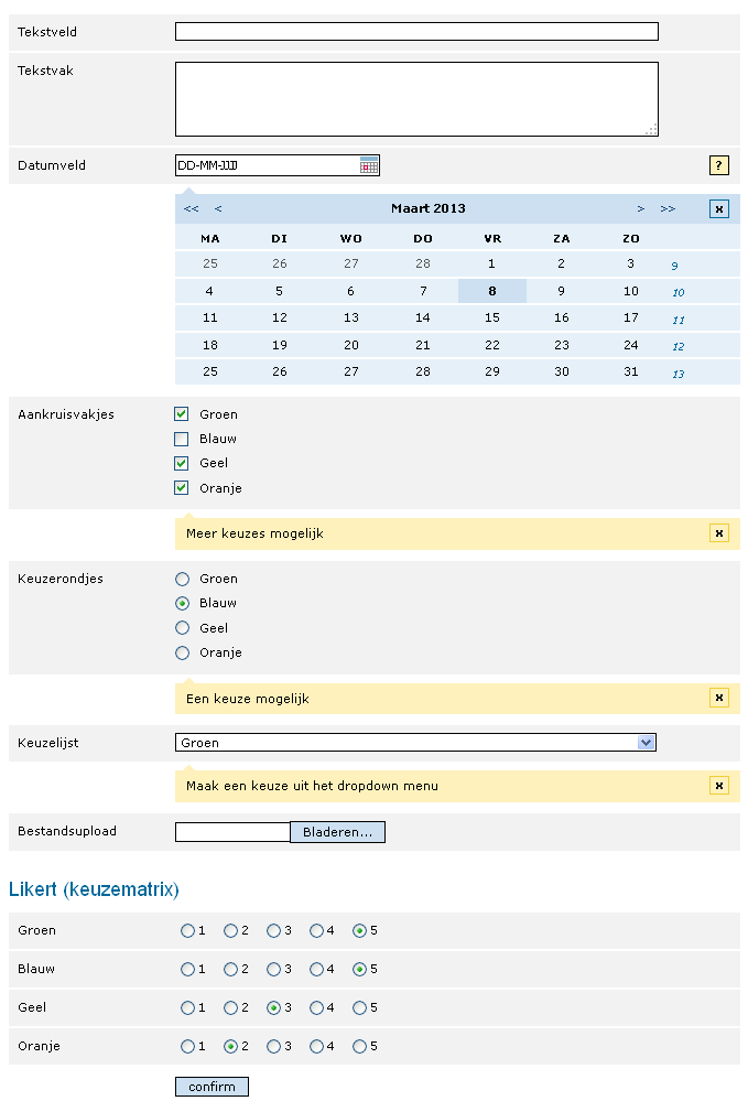 uiterlijk verschillende invulvelden webformulier