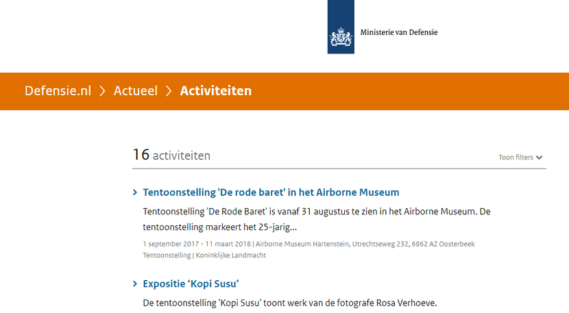 Agenda op de website van Defensie