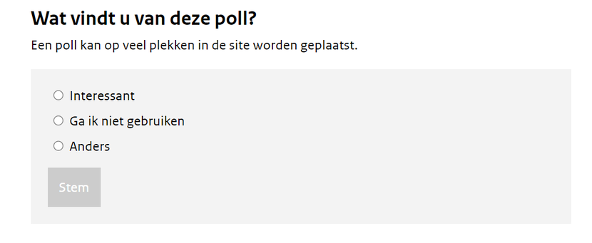 Screenshot van een poll met een vraag en 3 mogelijke antwoorden. In de uitgeschreven tekst, leest u de beschrijving.