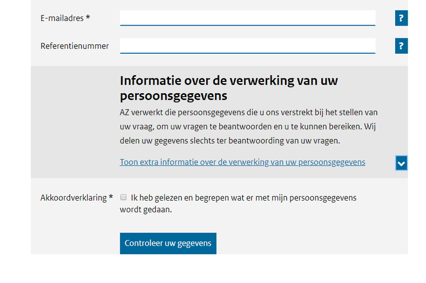 Schermafbeelding van een formulier op een Platformsite